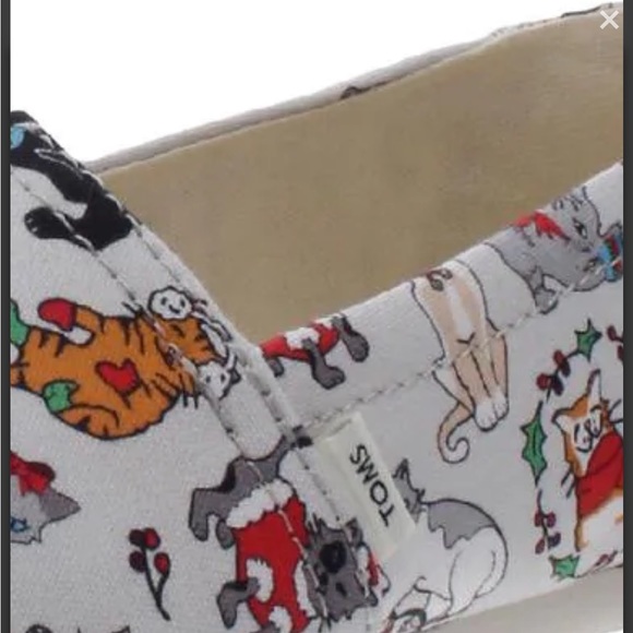 NEW! TOMS Belmont Christmas Cats Flats Loafers Shoes Womens Size 6 Woven Canvas - Picture 3 of 4